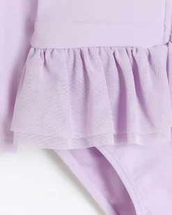 River Island Mini Girls Lilac Butterfly Frill Swimsuit Purple Sale
