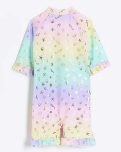 River Island Mini girls ombre sun safe rash suit Purple Hot
