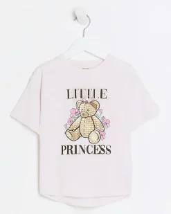 River Island Mini girls bear graphic t-shirt Pink Clearance