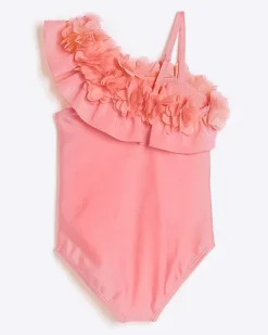 River Island Mini girls flower asymmetric swimsuit Pink Discount