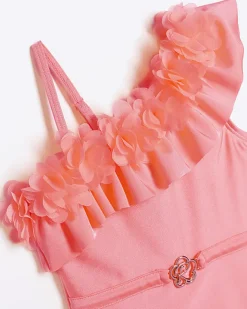 River Island Mini girls flower asymmetric swimsuit Pink Discount