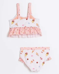River Island Mini girls pink ice frill bikini set Cream Hot