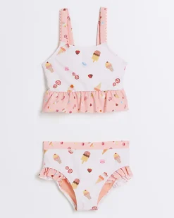 River Island Mini girls pink ice frill bikini set Cream Hot