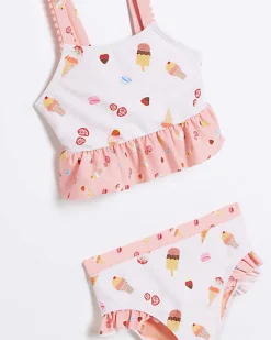 River Island Mini girls pink ice frill bikini set Cream Hot