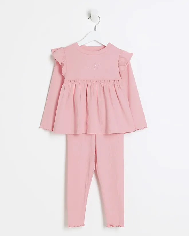 River Island Mini girls rib peplum top set Pink Best