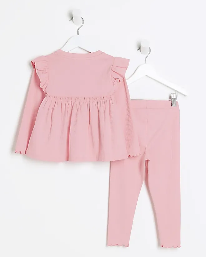 River Island Mini girls rib peplum top set Pink Best