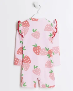 River Island Mini girls strawberry swimsuit set Pink Fashion