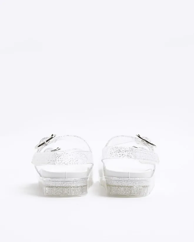 River Island Mini girls silver glitter heart jelly sandals Grey New