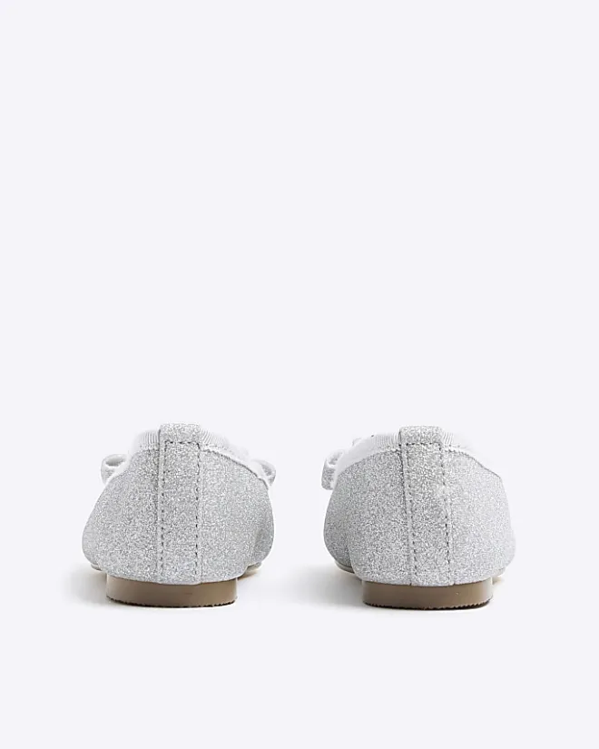 River Island Mini girls silver glitter bow ballet pumps Grey Discount