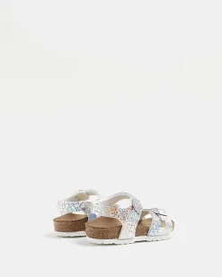 River Island Mini girls Birkenstock hologram sandals White New