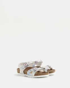 River Island Mini girls Birkenstock hologram sandals White New