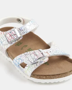 River Island Mini girls Birkenstock hologram sandals White New