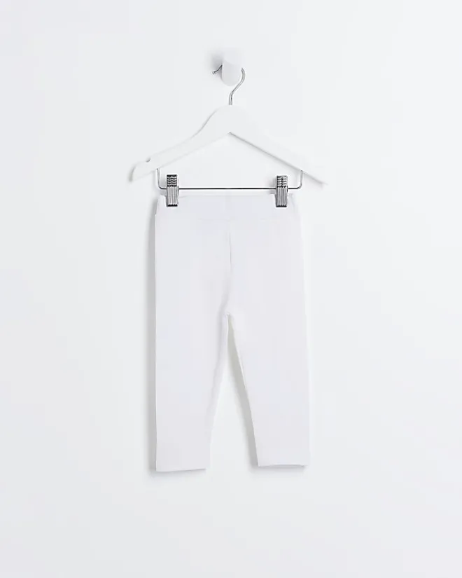 River Island Mini Girls Check Bow Hem Leggings White Discount