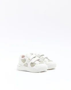 River Island Mini girls Glitter Heart trainers White Best