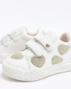 River Island Mini girls Glitter Heart trainers White Best