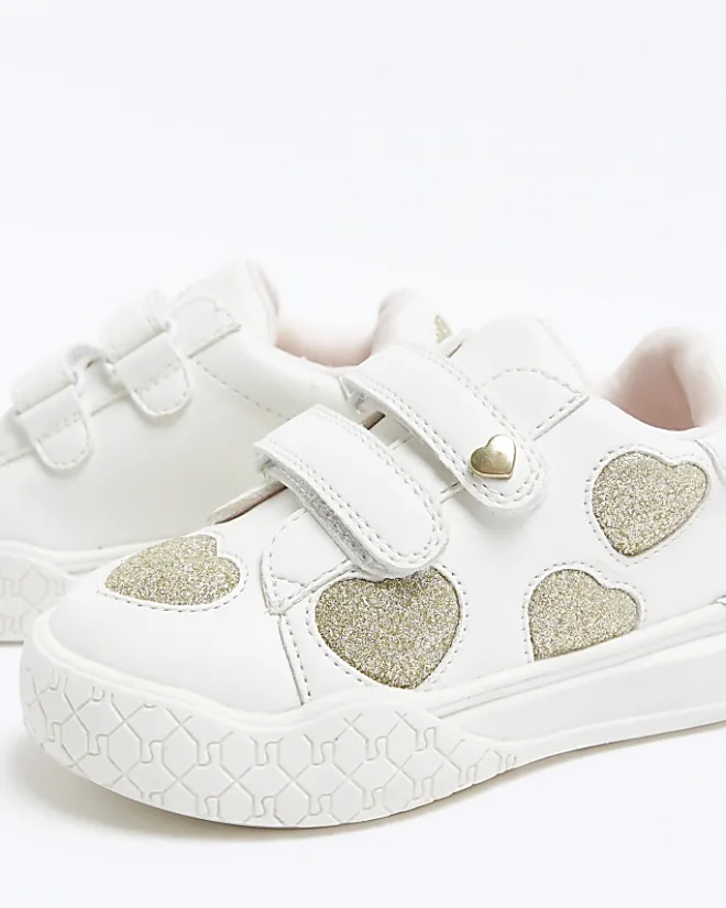 River Island Mini girls Glitter Heart trainers White Best