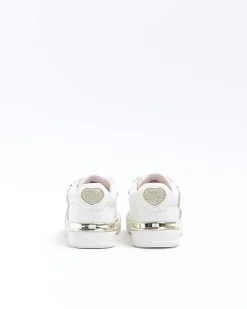 River Island Mini girls Glitter Heart trainers White Best