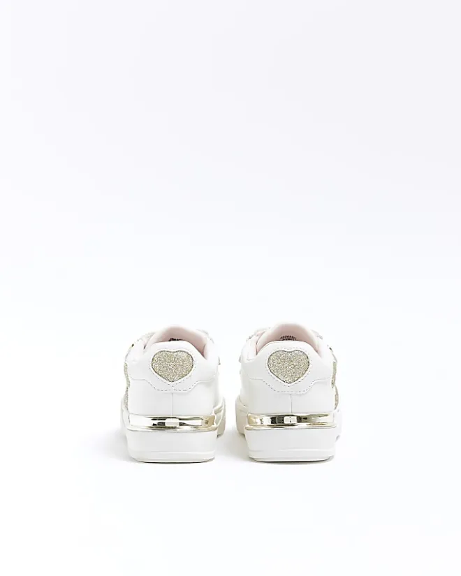 River Island Mini girls Glitter Heart trainers White Best
