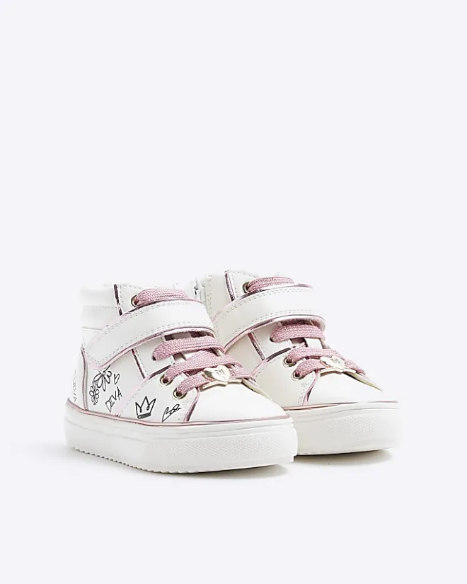 River Island Mini girls graffiti high top trainers White Outlet