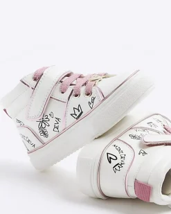 River Island Mini girls graffiti high top trainers White Outlet