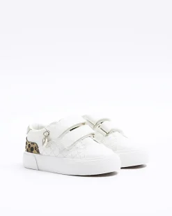 River Island Mini girls leopard print trainers White Best