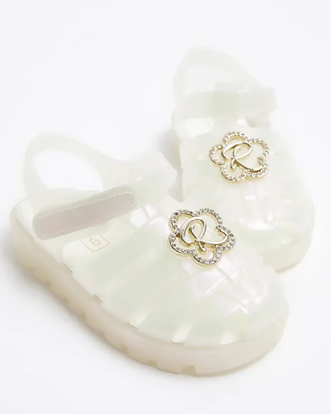 River Island Mini girls pearl flower jelly sandals White Discount