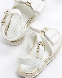 River Island Mini girls pearl trim bow sandals White Discount