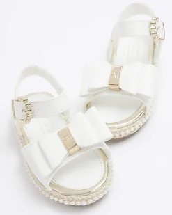 River Island Mini girls pearl trim bow sandals White Discount