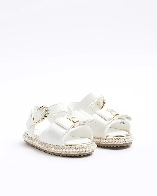 River Island Mini girls pearl trim bow sandals White Discount