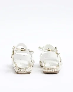 River Island Mini girls pearl trim bow sandals White Discount