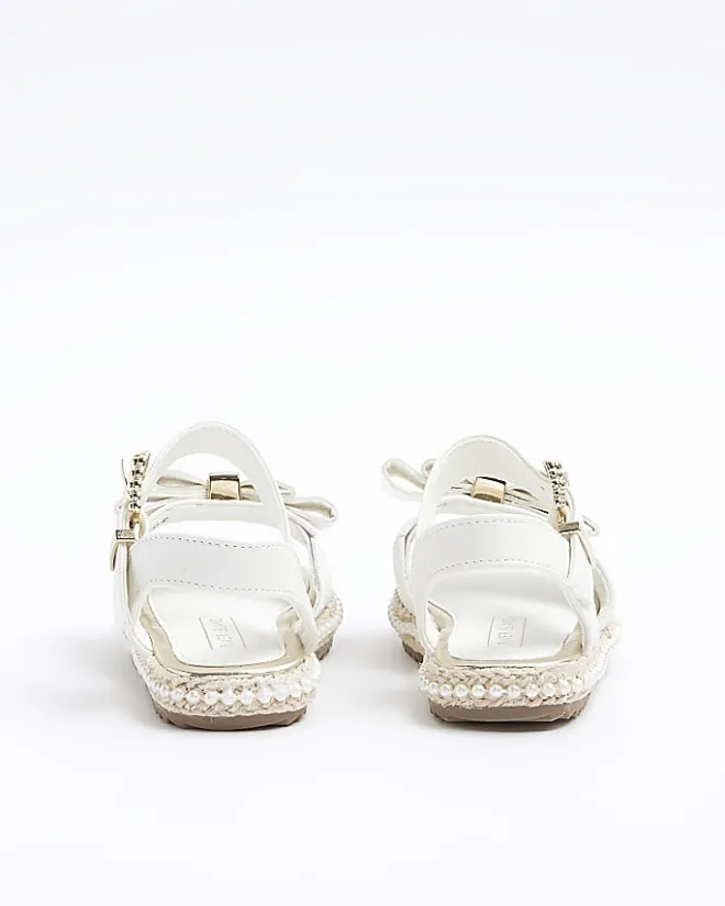 River Island Mini girls pearl trim bow sandals White Discount