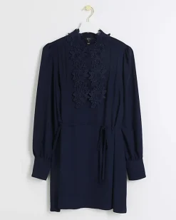 River Island Navy floral tie waist shift mini dress Blue Discount