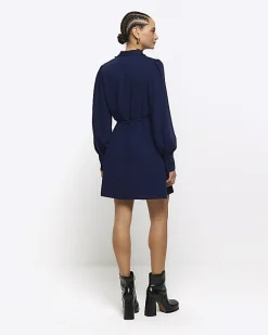 River Island Navy floral tie waist shift mini dress Blue Discount