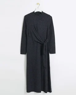 River Island Navy glitter knot bodycon midi dress Blue Best