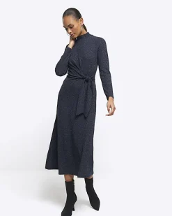 River Island Navy glitter knot bodycon midi dress Blue Best