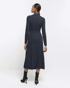 River Island Navy glitter knot bodycon midi dress Blue Best