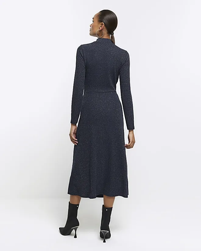 River Island Navy glitter knot bodycon midi dress Blue Best