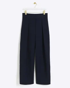 River Island Navy high waisted wide leg trousers Blue Best