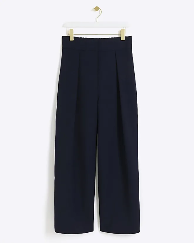 River Island Navy high waisted wide leg trousers Blue Best