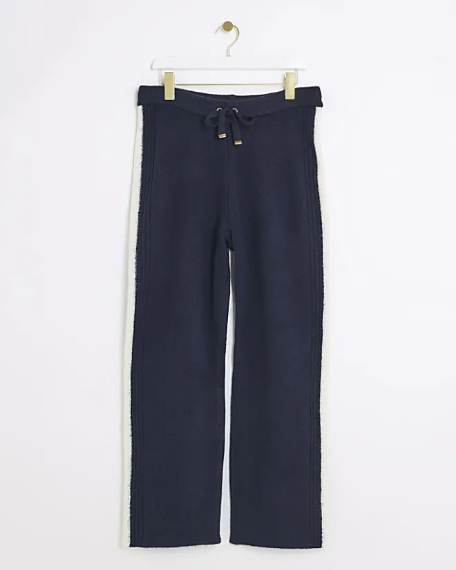 River Island Navy Knit Straight Fit Joggers Blue Discount