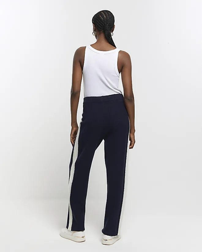 River Island Navy Knit Straight Fit Joggers Blue Discount