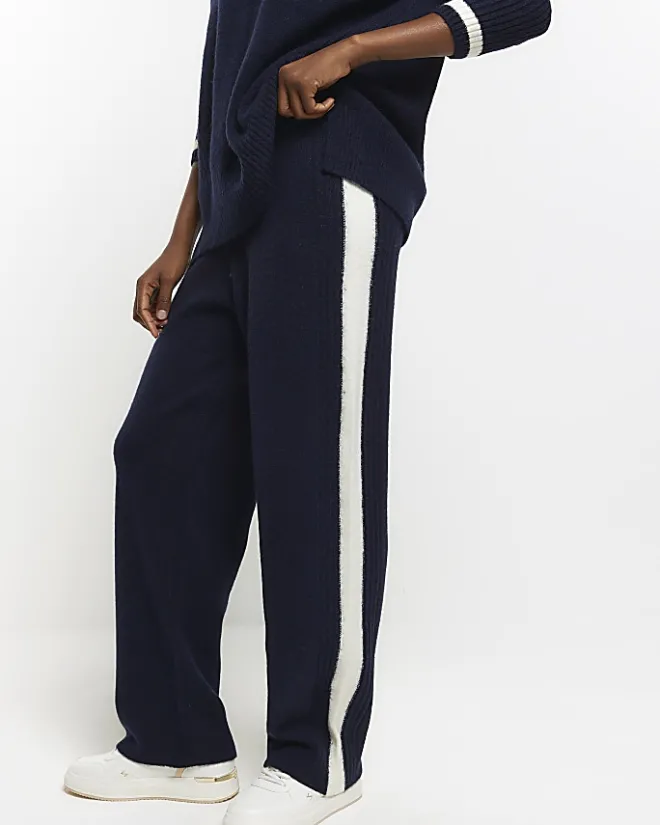 River Island Navy Knit Straight Fit Joggers Blue Discount