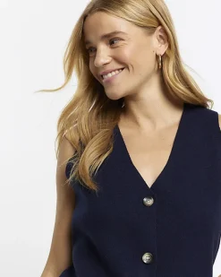 River Island Navy knit waistcoat Blue Fashion