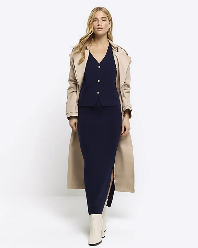 River Island Navy knit waistcoat Blue Fashion