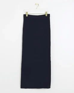 River Island Navy knitted maxi skirt Blue Clearance