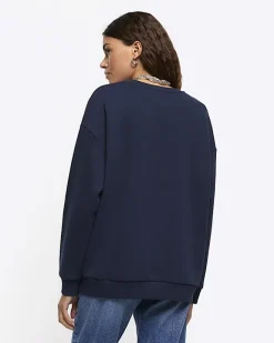 River Island Navy Manhattan graphic sweatshirt Blue Hot