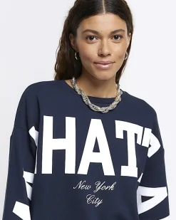 River Island Navy Manhattan graphic sweatshirt Blue Hot