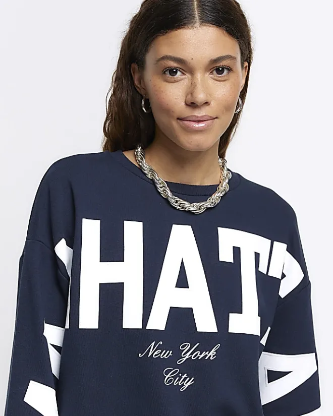 River Island Navy Manhattan graphic sweatshirt Blue Hot