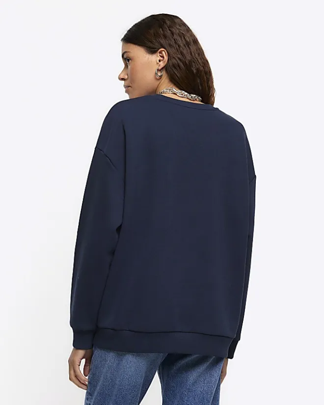 River Island Navy Manhattan graphic sweatshirt Blue Hot
