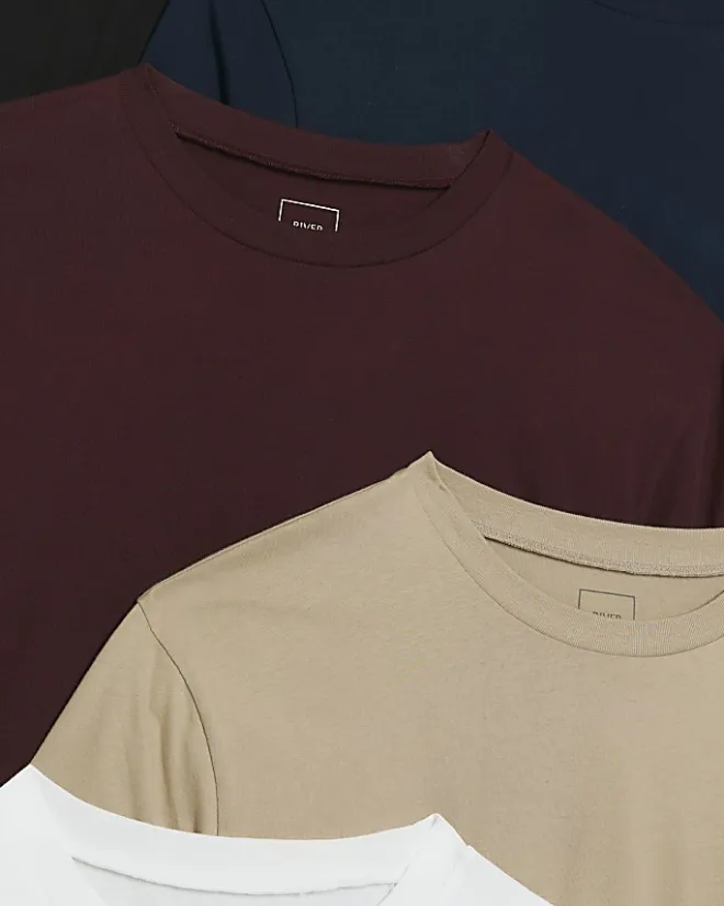 River Island multipack of 5 slim fit t-shirts Navy Sale